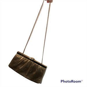 Mardane USA gold metallic leather (?) convertible clutch cross body bag …